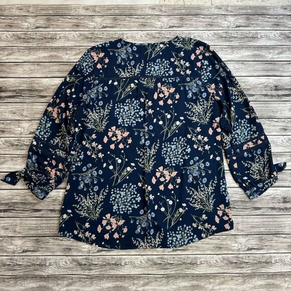 Westport 1962 Women's Floral Button Blouse XL Extra Large Navy Blue Pink Green - Picture 4 of 15